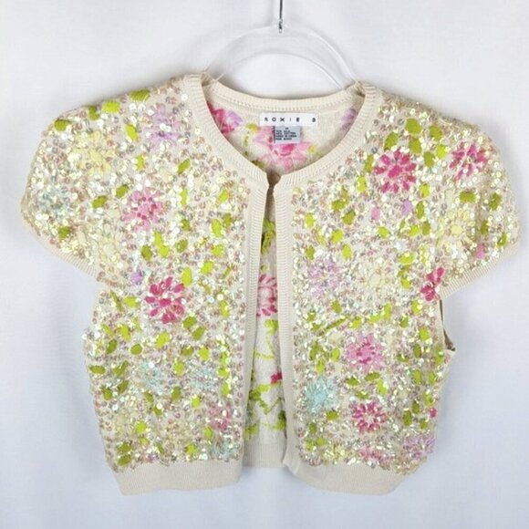 COPY - Roxie B sequin knit floral cardigan sweater silk and cotton Medium - Picture 1 of 7